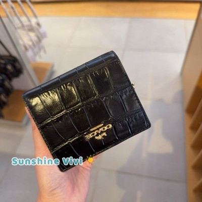 NWT Coach Snap Wallet In Crocodile-embossed leather C6092 Gold
