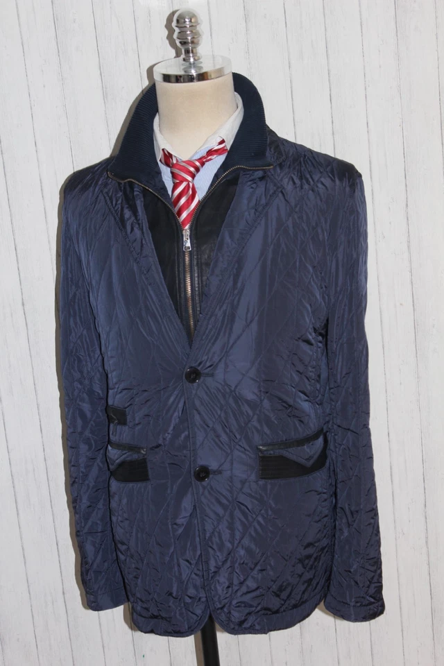 Men's Versace Collection Quilted Blue Leather Collar Jacket Size 52 - Image 4 of 4