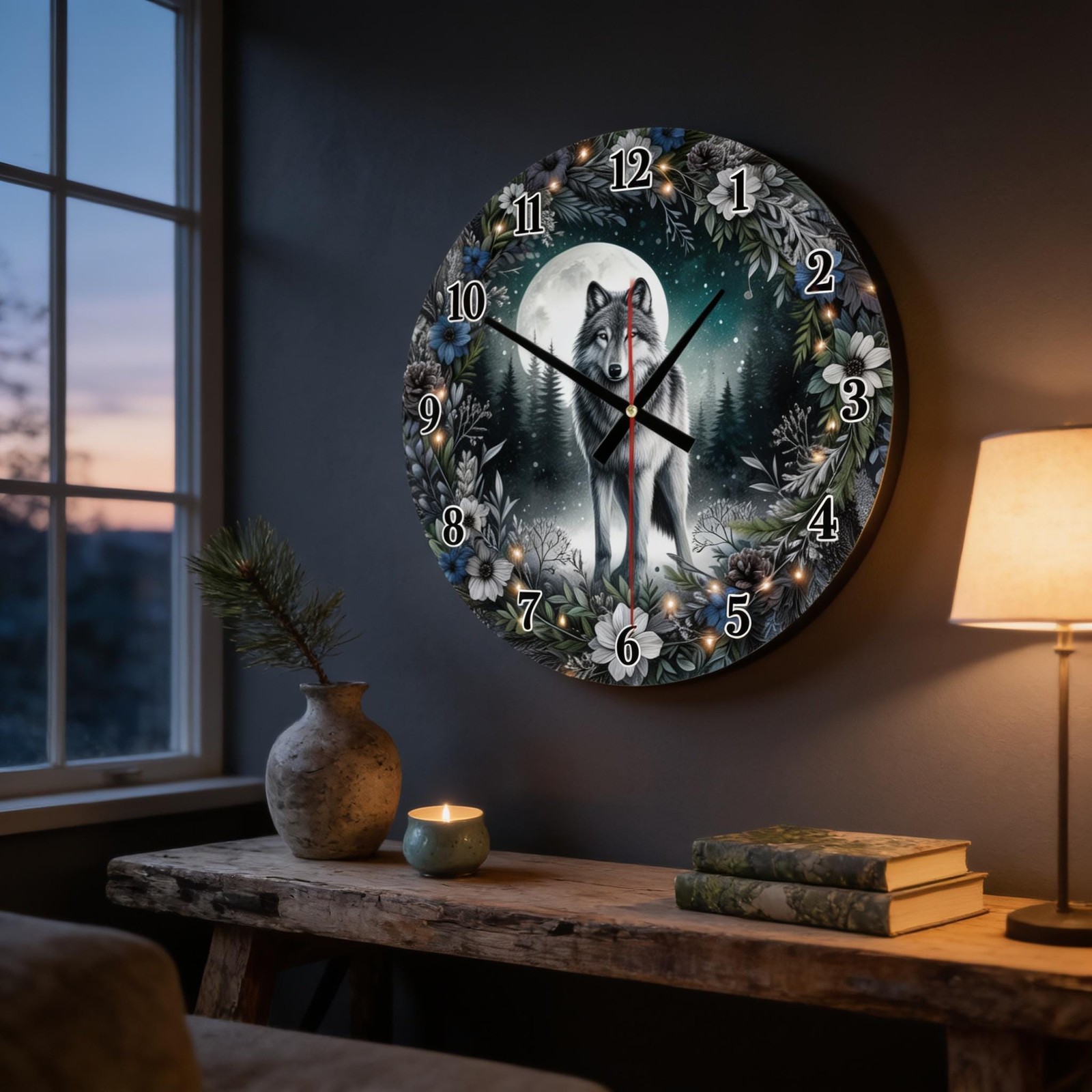 Moonlit Wolf Glass | Whimsical Tempered Glass Or Aluminum Clock