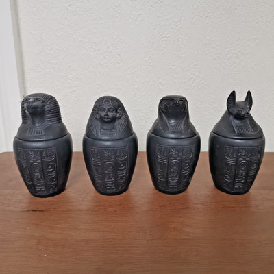 Ägyptische Söhne des Horus Canopic Glas Set Handgeschnitzt Statue Alt Ägypten Dekor