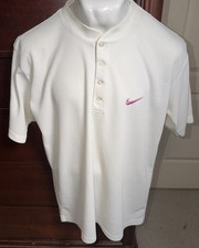 Vintage 90s White Nike Henley Pink Embroidered Waffle Knit Shirt Large REA