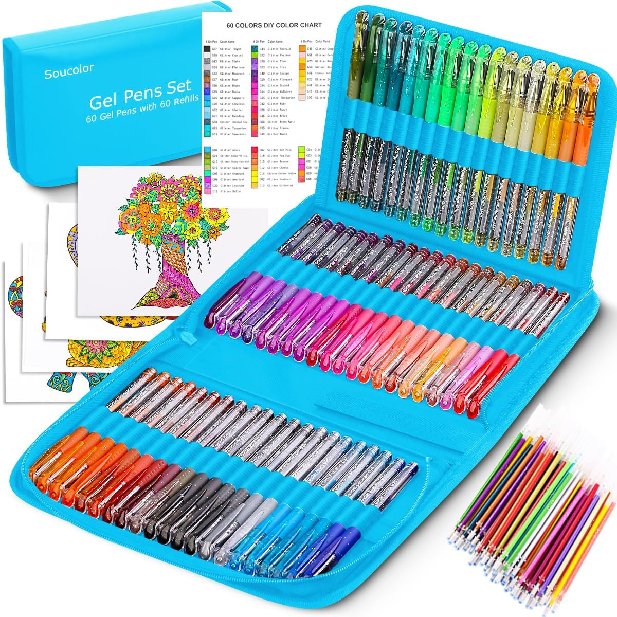 Glitter Gel Pens for Adult Coloring Books, School Art Class 
