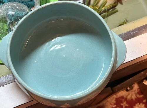 Vintage Pottery Planter, 1950’s, Round, Low, Aqua, McCoy Pottery