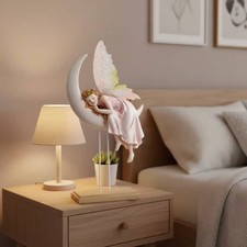 Mondfee Figur Dekorativ Engelsfigur auf Mond Handbemalt f&uuml;r Torten-Deko,
