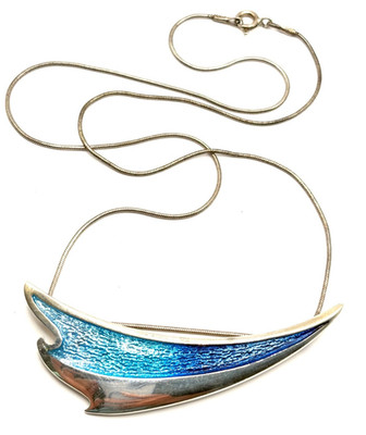 Sheila Fleet Sterlingsilber ''New Wave'' Pfau Emaille Anhänger Halskette