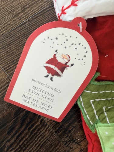 NWT Pottery Barn Kids Red White Quilted Stocking Applique Train Christmas - Afbeelding 2 van 4