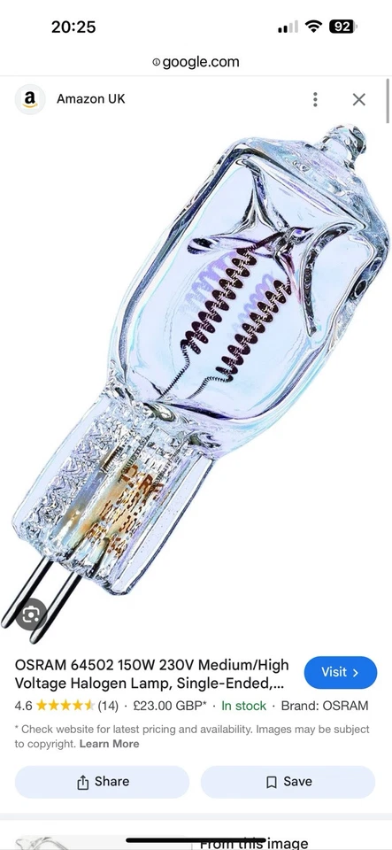 2 x Osram 64502 230V 150W GX 6.35 CP/97 Halogen Lamp Stage Disco - Image 3 of 4