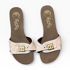 FLOGG Women Platform Wedge Sandals Slides Woven Straps Buckle Pink White Size 6