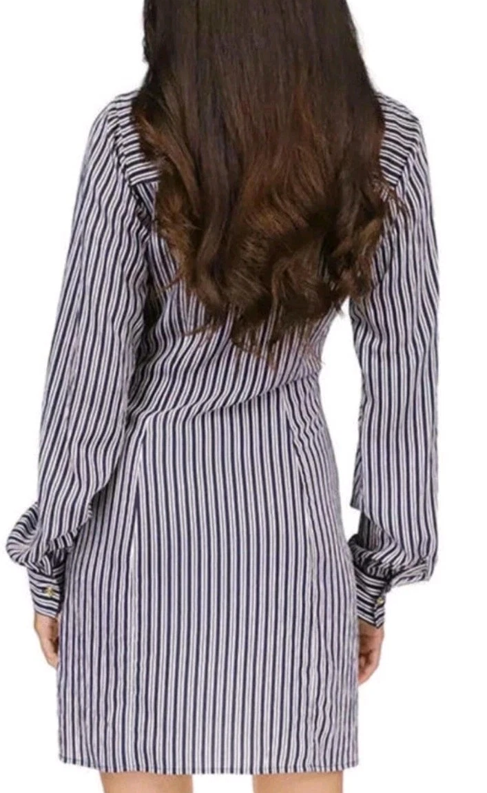 Abito camicia MICHAEL Michael Kors righe cravatta davanti manica lunga scollo a V blu taglia 10