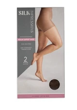 Silk Impressions Sheer Support Pantyhose 2 Pack Size Large Coffee Bean 30 Denier