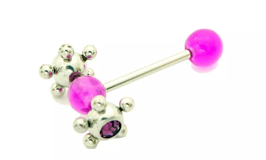 1 Pc UV Purple CZ Ball Multi Steel Ball Spinner Tongue Ring 14g eBay
