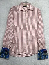 Paul Smith Button Shirt Men Large Pink White Stripe Cactus Flip Cuff Long Sleeve