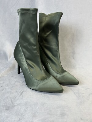 Simply Be Heel Booties Women's Size 5 Extra Wide Pull On Heels Stretch Top Green