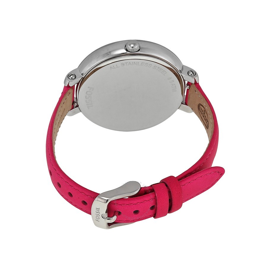 NEW FOSSIL HEATHER HOT PINK LEATHER BAND+SILVER TONE