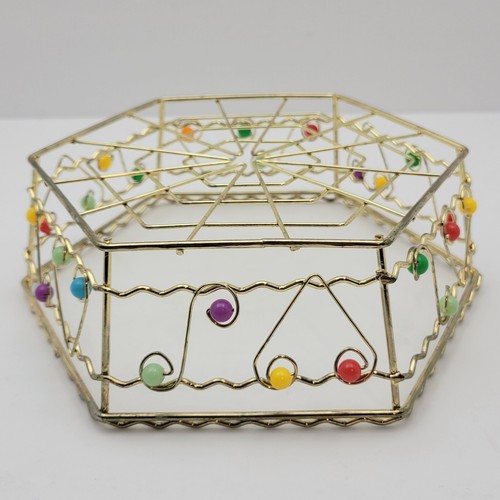 Cesta decorativa de metal de colección con cuentas multicolores acento 6 caras 8 1/2" x 2 5/8" - Imagen 7 de 16
