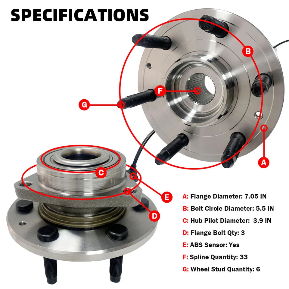 Juego de bujes de cojinetes de rueda delantera 4x4 MOOG para Chevy Silverado 1500 Tahoe 14-18 6 tacos Foto 3 de 4