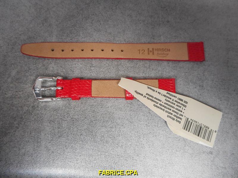 Bracelet De Montre Hirsch Rainbow Lézard Taille 12 - Cuir Rouge, Neuf Sans Étiquette