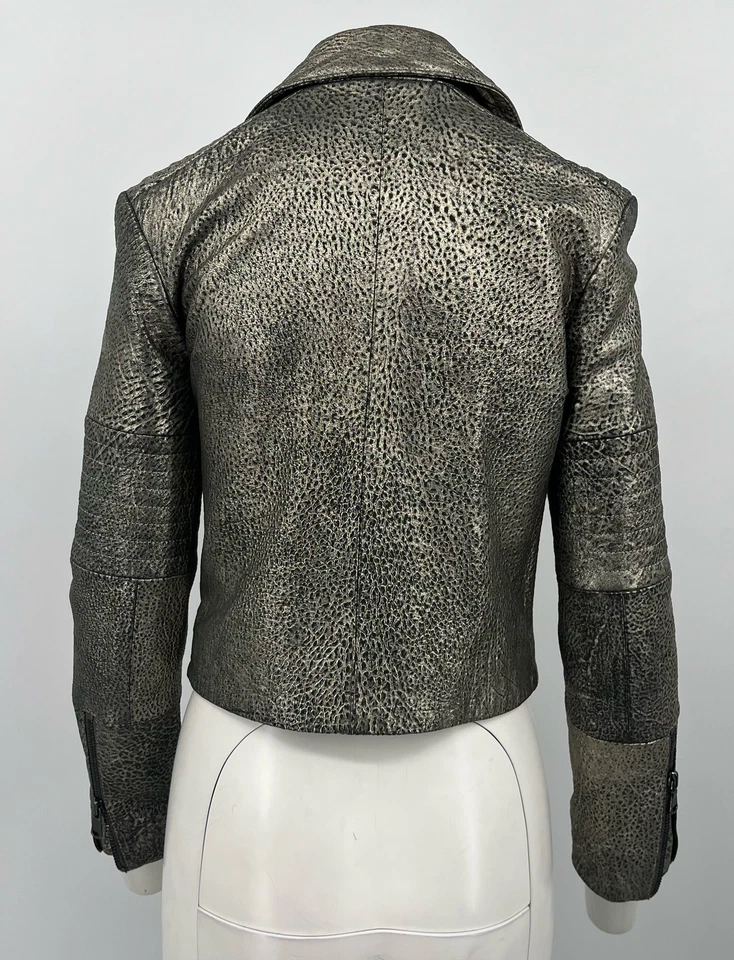 J. Jaqueta de Moto de Couro Metálico Marca 'Aiah' Tamanho P - Imagem 4 de 4