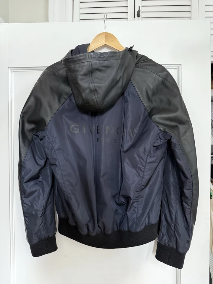 Givenchy logo print hooded jacket (M 48 size), lambskin leather, black/blue - Image 3 of 4