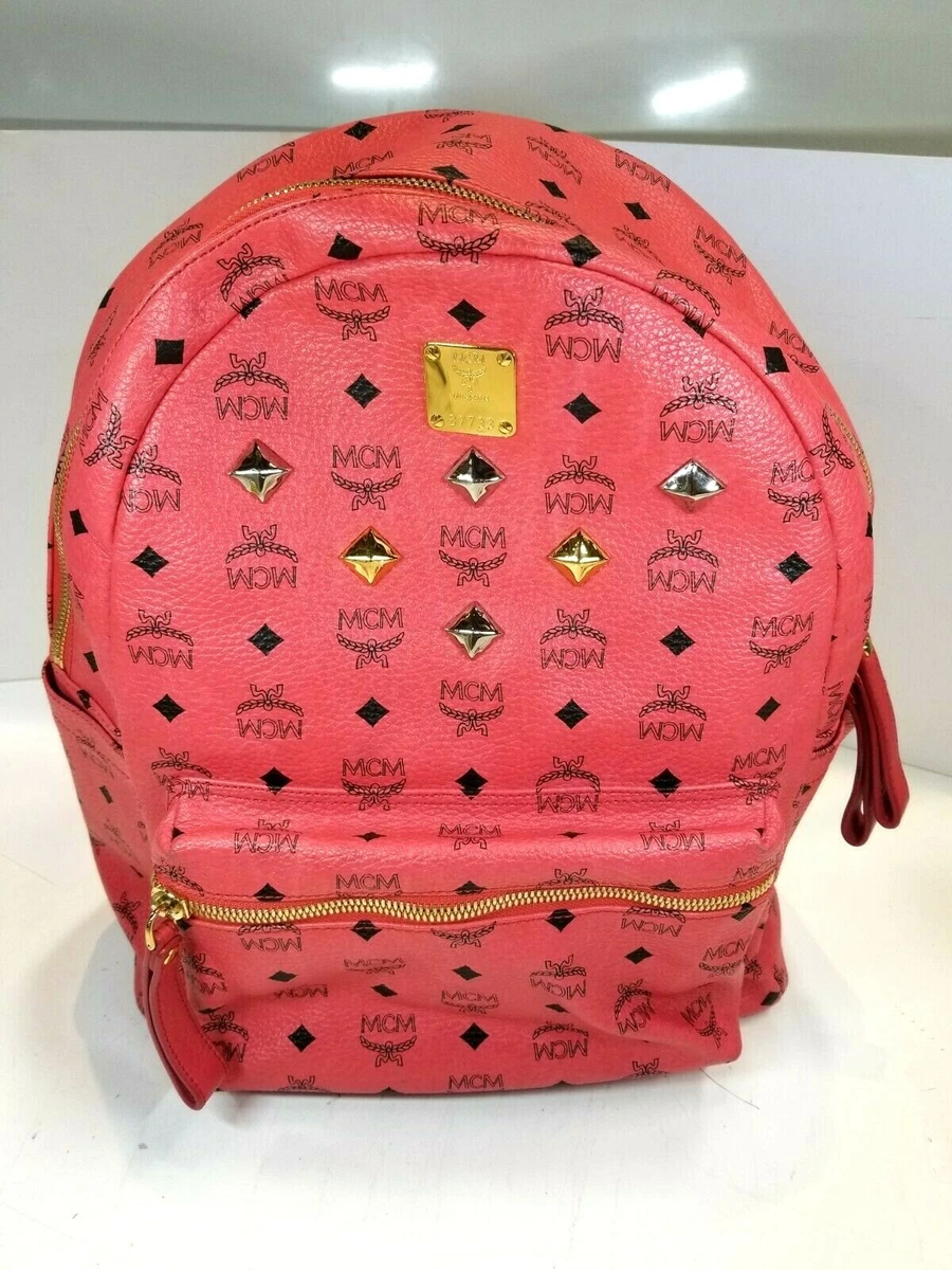 MCM Munchen Stud Medium Backpack Red