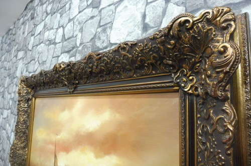 Beautiful Antique Oil Painting Canvas Sunset at Sea - Picture 4 of 12