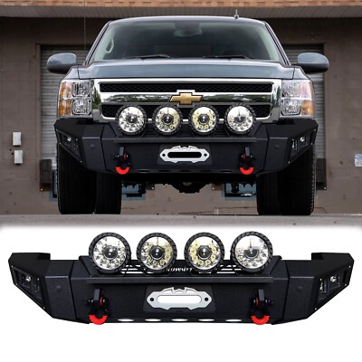 Vijay For 2007-2013 Chevy Silverado 1500 Front Bumper W/Winch Plate&Round Lights