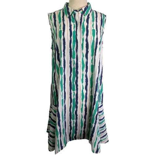Alfani Shirt Dress Womens 12 Blue Striped Asymmetrical Hem Modern Casual Artsy - Picture 2 of 11