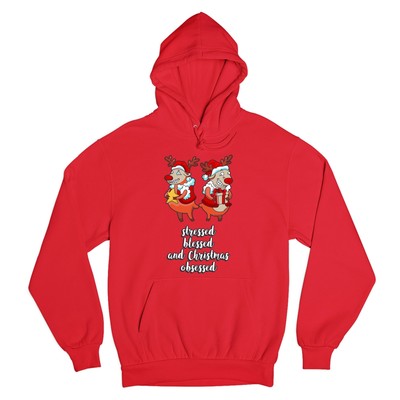 Stressed Blessed and Christmas Obsessed Sweatshirt Funny Reindeers Hoodie