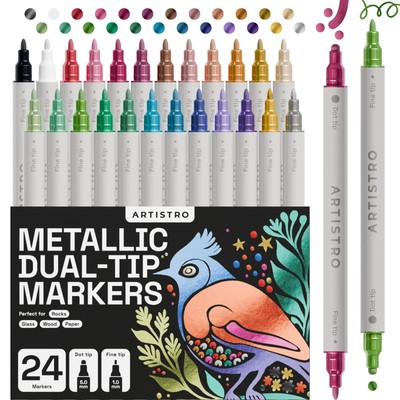 24 Metallic Colors Acrylic Paint Pens, Art Set Acrylic Paint Markers Dual Tip...