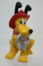 Disney Firefighter Pluto 2.5" Figure/Cake Topper With Pail and Fireman's Hat