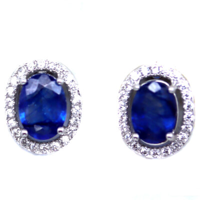 Edelstein 5 x 7 mm Blaue Saphir- Und Weiße Zirkonohrringe 925 Sterlingsilber
