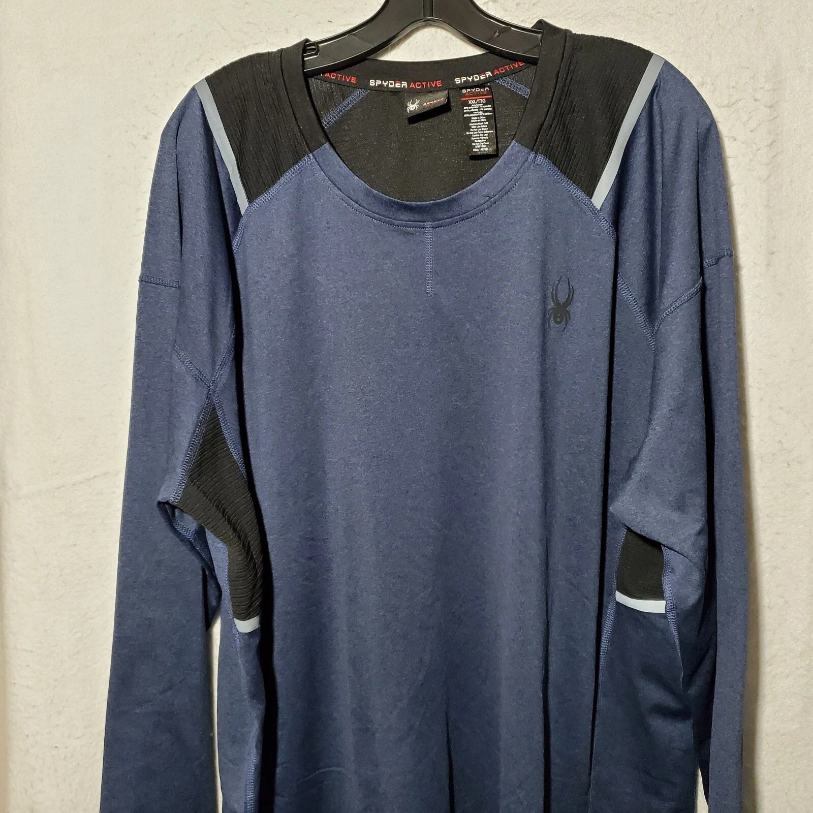 Spyder Shirt Mens XXL Long Sleeve Tee Workout Blue Activewear