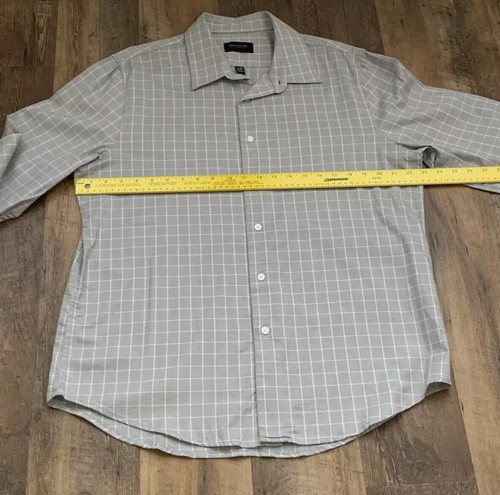 Struktur Langarm Hemd mit Knöpfen Herren grau XL kariert 17 17 1/2 32/33 Slim Fit - Bild 3 von 10