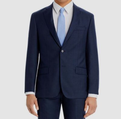 Hart Schaffner Marx Men Blue Solid Wool Blazer Sport Coat Suit Jacket Size 40S