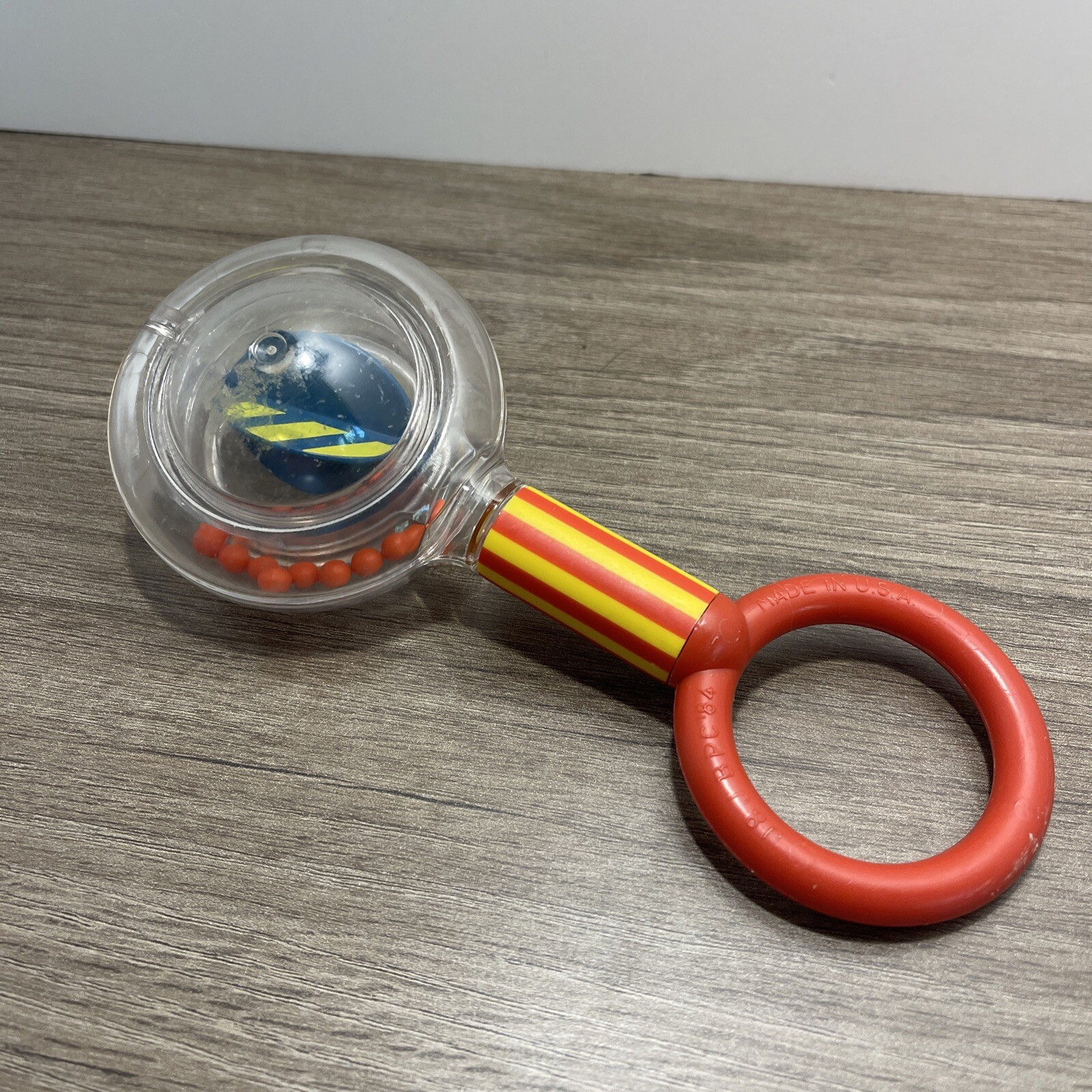 Johnson & Johnson Clear red yellow Baby Rattle Spinner vintage | eBay