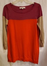 LOFT COLOR BLOCK LIGHT WEIGHT WOOL BLEND PULL OVER SWEATER: SIZE MEDIUM