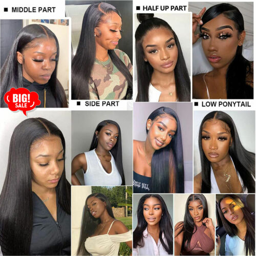 Full Head Lace Wig Natural Straight 100% Human Hair Pre Plucked with Baby  Hair O | eBay