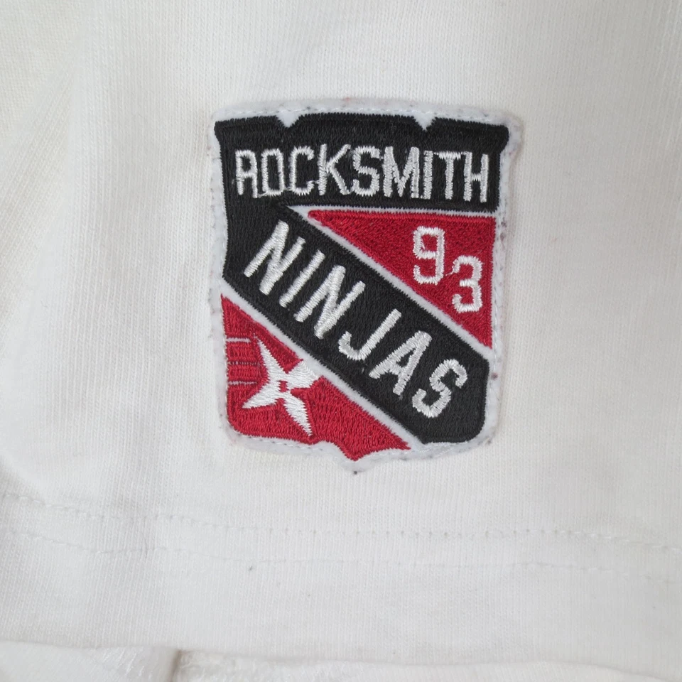 Camiseta deportiva vintage Rocksmith Ninjas 93 para hombre L blanca manga corta ropa de calle Foto 4 de 4