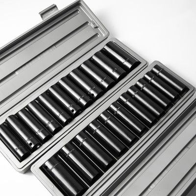 24-Piece SAE & Metric Impact Socket Set - 1/2" Drive, 6-Point Deep Sockets, Black Oxide Finish