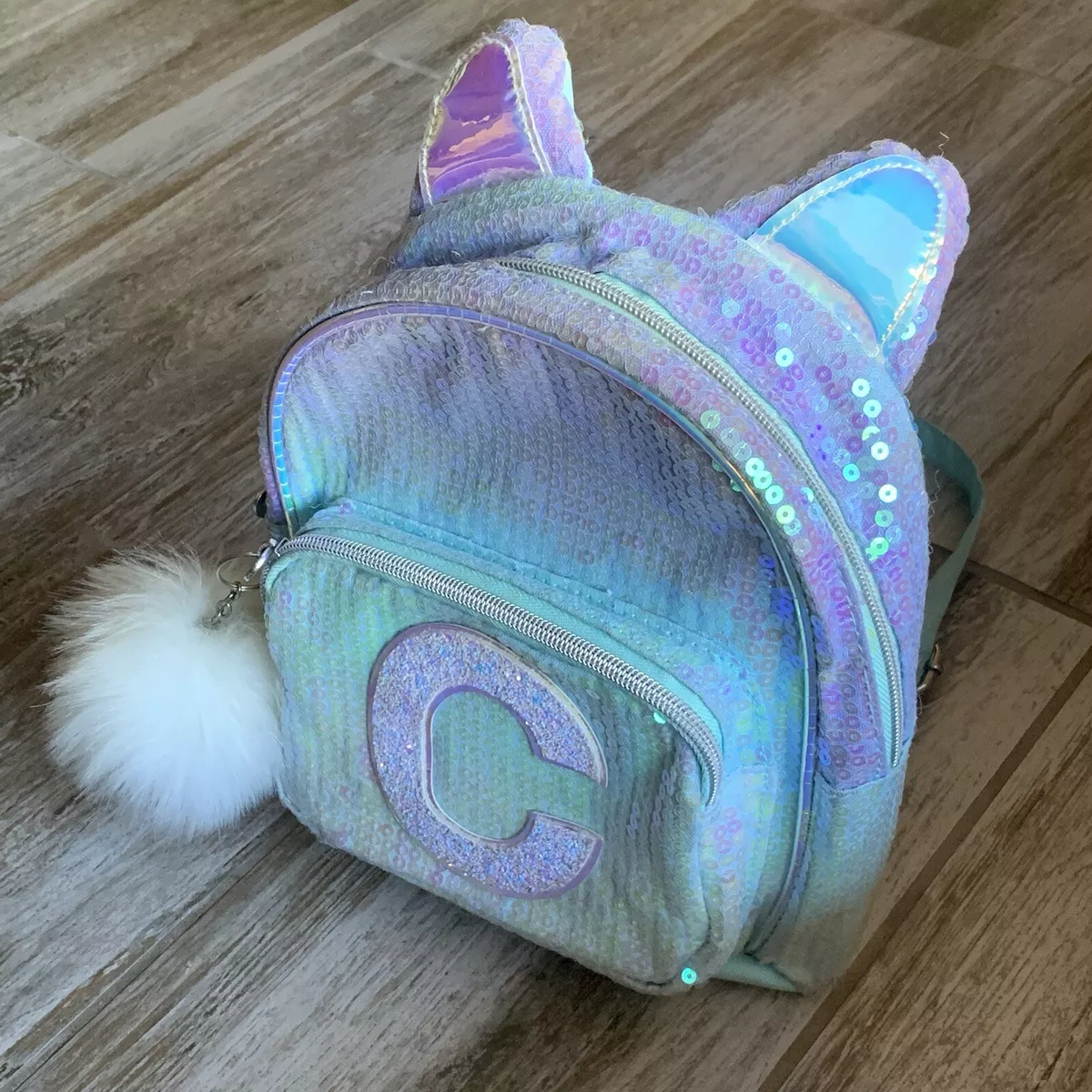 Justice Girls Blue Purple Sequined Initial Mini Backpack Purse