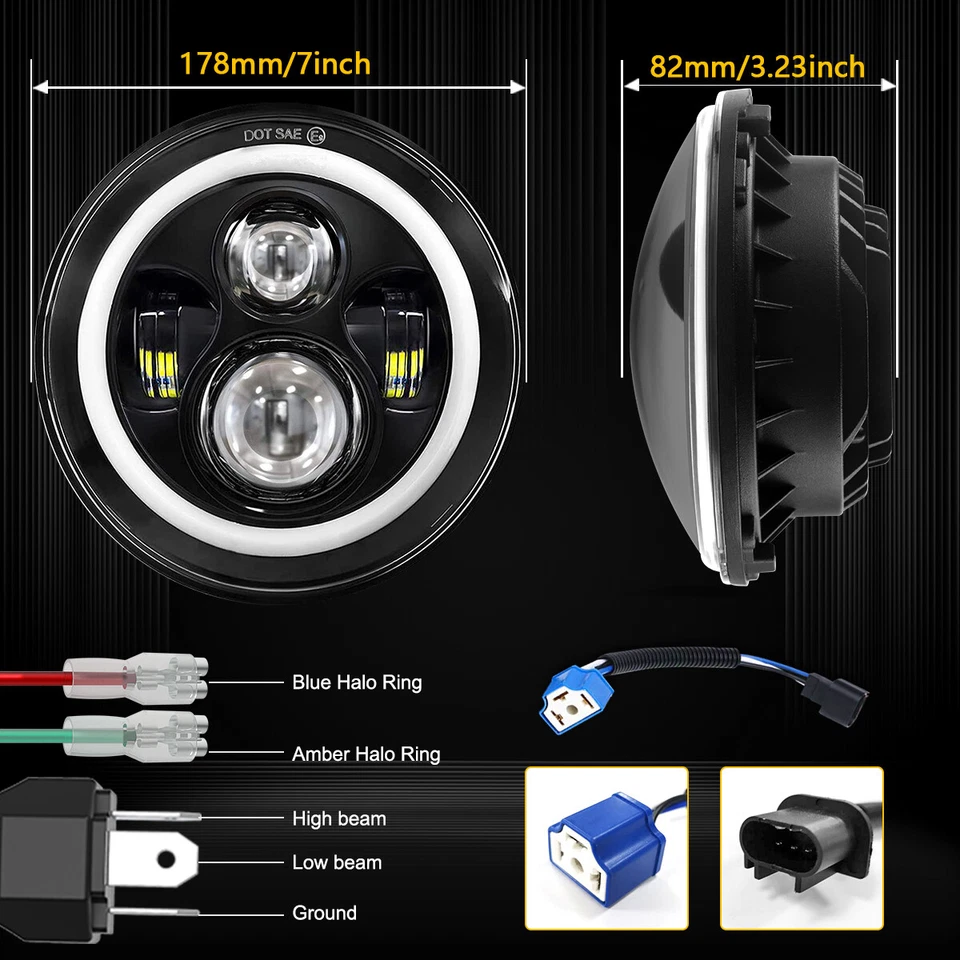 2X Faros LED Proyectores Halo Azul 7"" para Chevrolet C10 C20 Pickup K10 K20 Foto 3 de 4