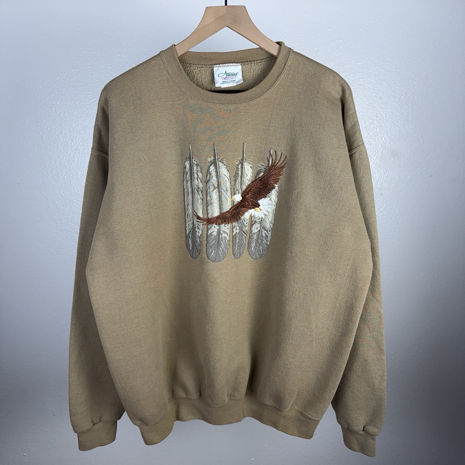 Vintage 90’s Bald Eagle Feathers Made In USA Embroidered Nature Sweatshirt XL