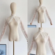 Lace Wedding Jacket Long Sleeves Bride Capes High Neckline Formal Bridal