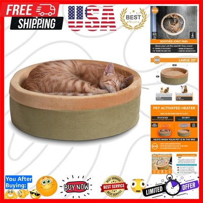 Thermo-Kitty Bed Heated Cat Beds for Large Indoor Cats & Dogs, Calming Warmin...