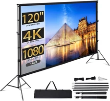 Projector Screen with Stand,  120 Inch Portable Projection Screen, 16:9 4K HD Re