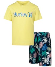 Boys' Hurley Toucan Palm Rash Guard and Trunks Swim Set Toddler Size 2T Yellow/T