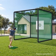 10FT Golf Practice Cage Net Heavy Duty Golf Hitting CageW/ Target Cloth Golf Mat