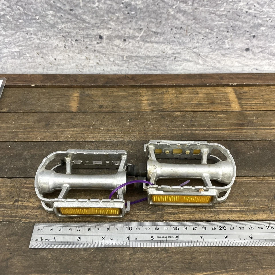 Pedales de bicicleta BMX de aleación vintage SR SP-467 Japón 9/16 3 piezas plataforma plateada Foto 3 de 4