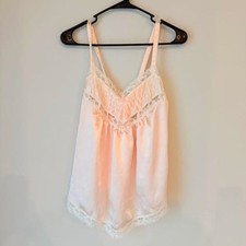 Lily of France Sleepwear Vintage Satin Lace Cami Pink Coquette Feminine Medium