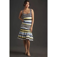 Maeve Sleeveless Square-Neck Flutter-Hem Midi Dress L